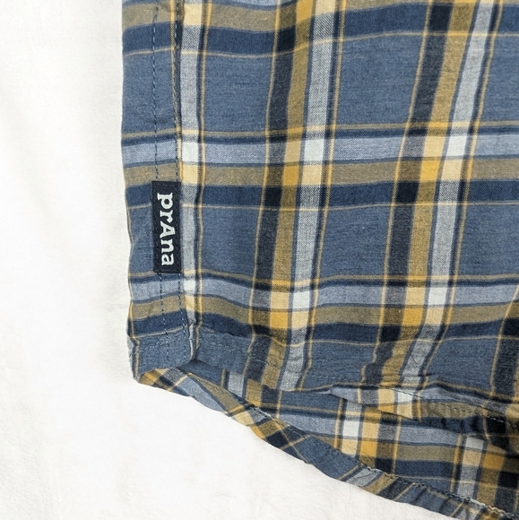 Prana Plaid Button Front Shirt Large Blue Gold - Picture 8 of 11